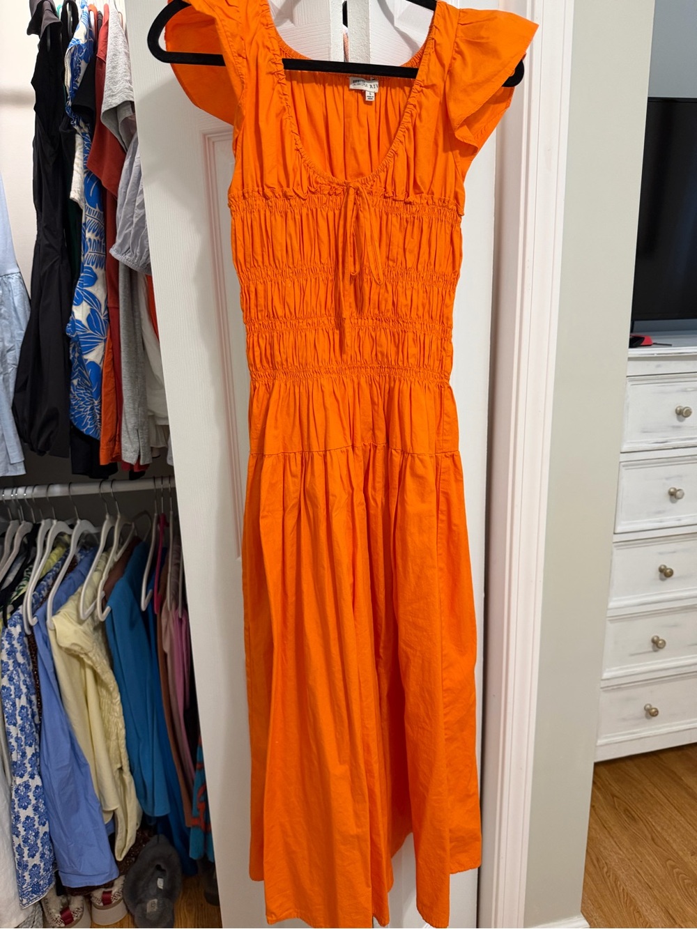 Moon River Vibrant Orange Midi Dress